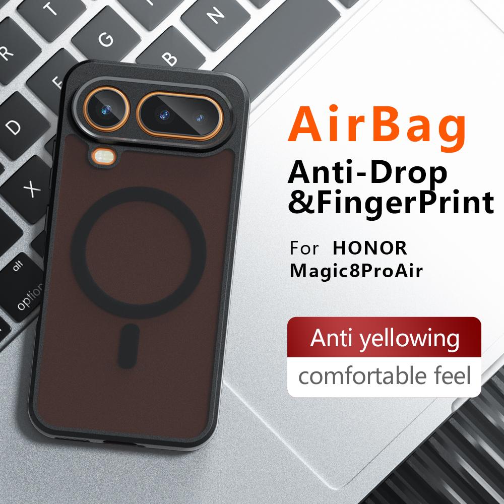 For Honor Magic 8 Pro Air Case Magnetic Matte Frosted Translucent Airbag Drop-proof Non-yellowing Anti-Fingerprint Cover