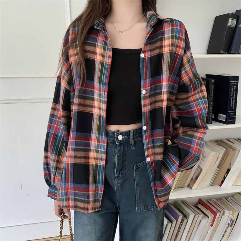 Camicie a quadri larghe semplici vintage primaverili da donna, moda a maniche lunghe, taglie forti, casual, camicette da donna, monopetto, slim, da ufficio, da donna, 26107