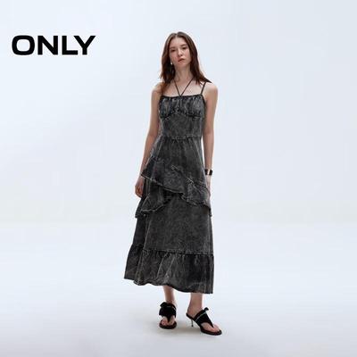 Women's Halter Tie-Strap Slim Denim Maxi Dress