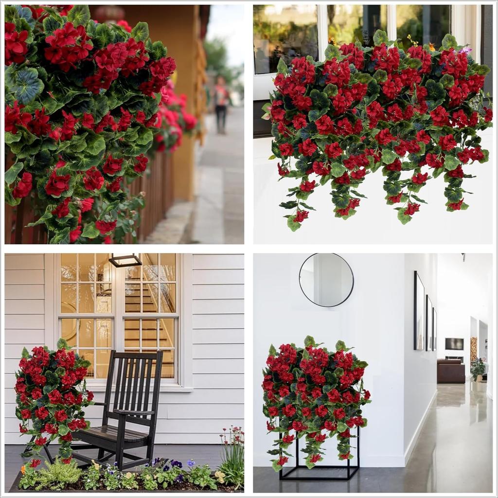 Artificial Geraniums Hanging Bundles Full Blooms Silk Flower Plants Geranium Vines for Home Garden Wedding Indoor Outdoor Decor