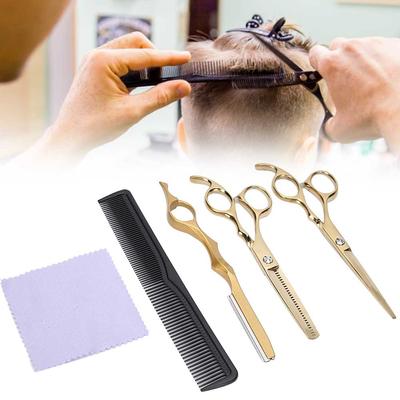 Friseurscheren-Set, dünner werdender Haarschnitt, Schere, Messer, Kamm, Haarstyling-Werkzeug, Gold