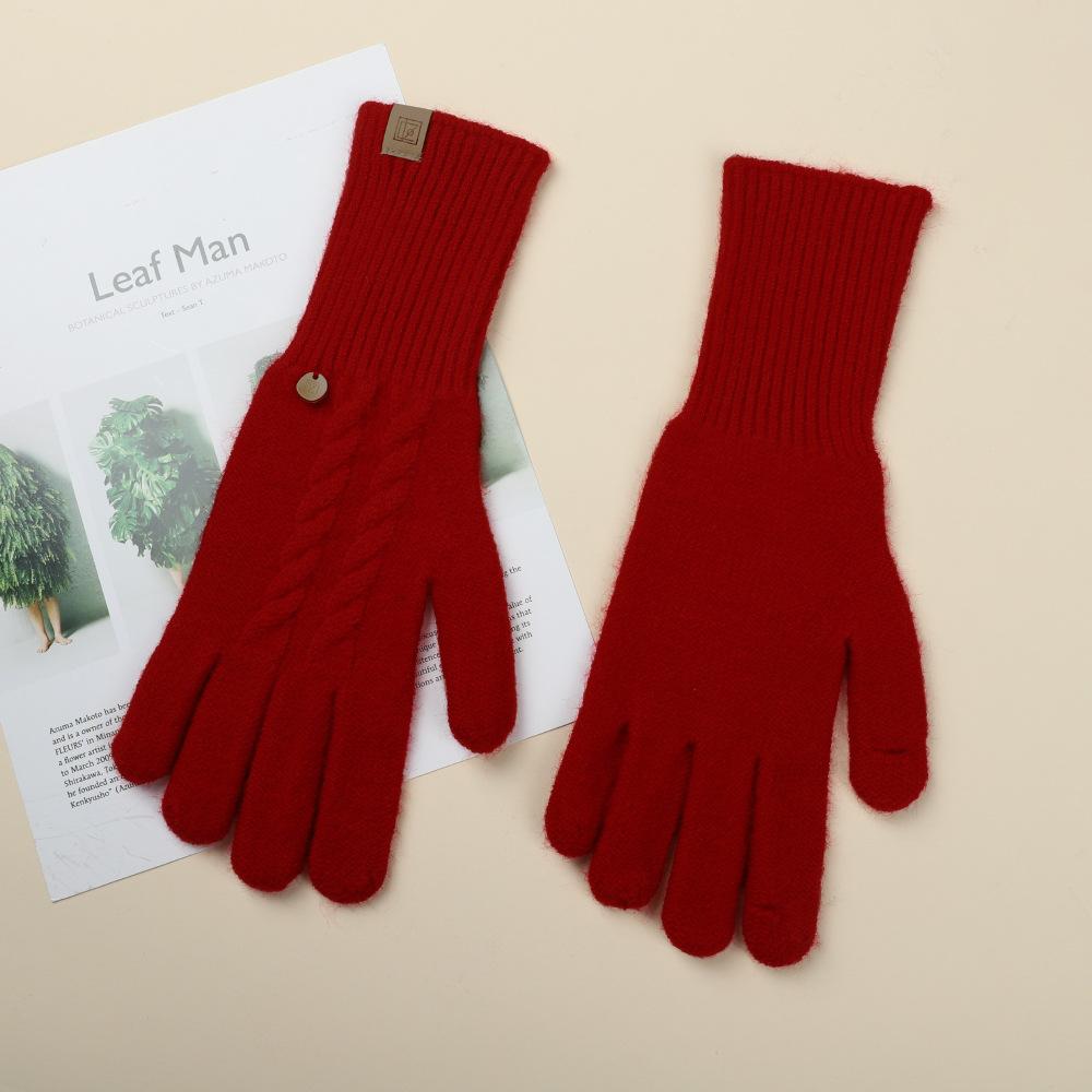 Gloves for Women In Autumn and Winter Thickened Warm Student Knitted Gloves Korean Cute Versatile Electric Bike Yarn Gloves