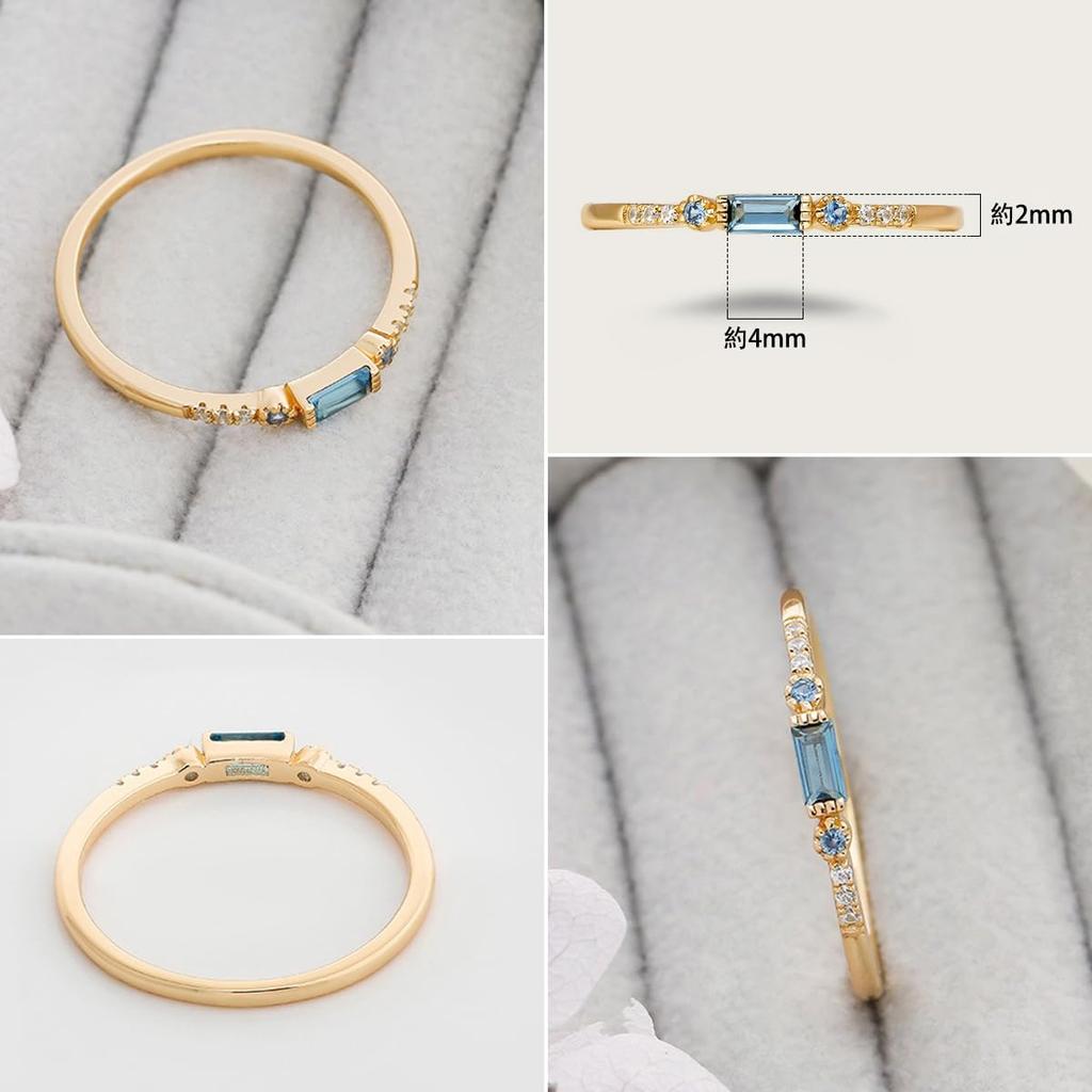 Richight Simple Natural Stone Rectangle London Blue Topaz Sterling Silver Ring for Adult Women, Small Topaz, Silver 925 Gold, Blue Stone, Slim Fit