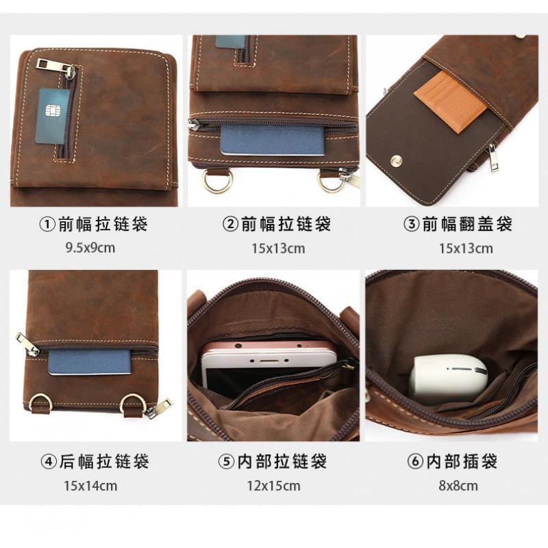 Hot Selling Crazy Horse Leather Men's Small Bag Retro Leisure High End Crossbody Wholesale