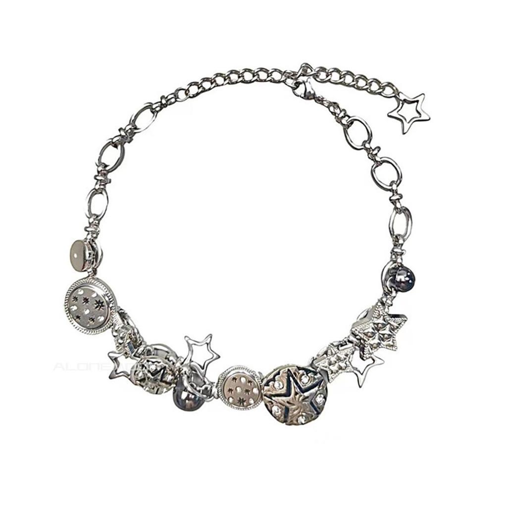 Tooxika Punk Hip Hop Personalised Design Multi-Element Button Pentagram Star Necklace Sweet Cool Hottie Choker Collarbone Chain