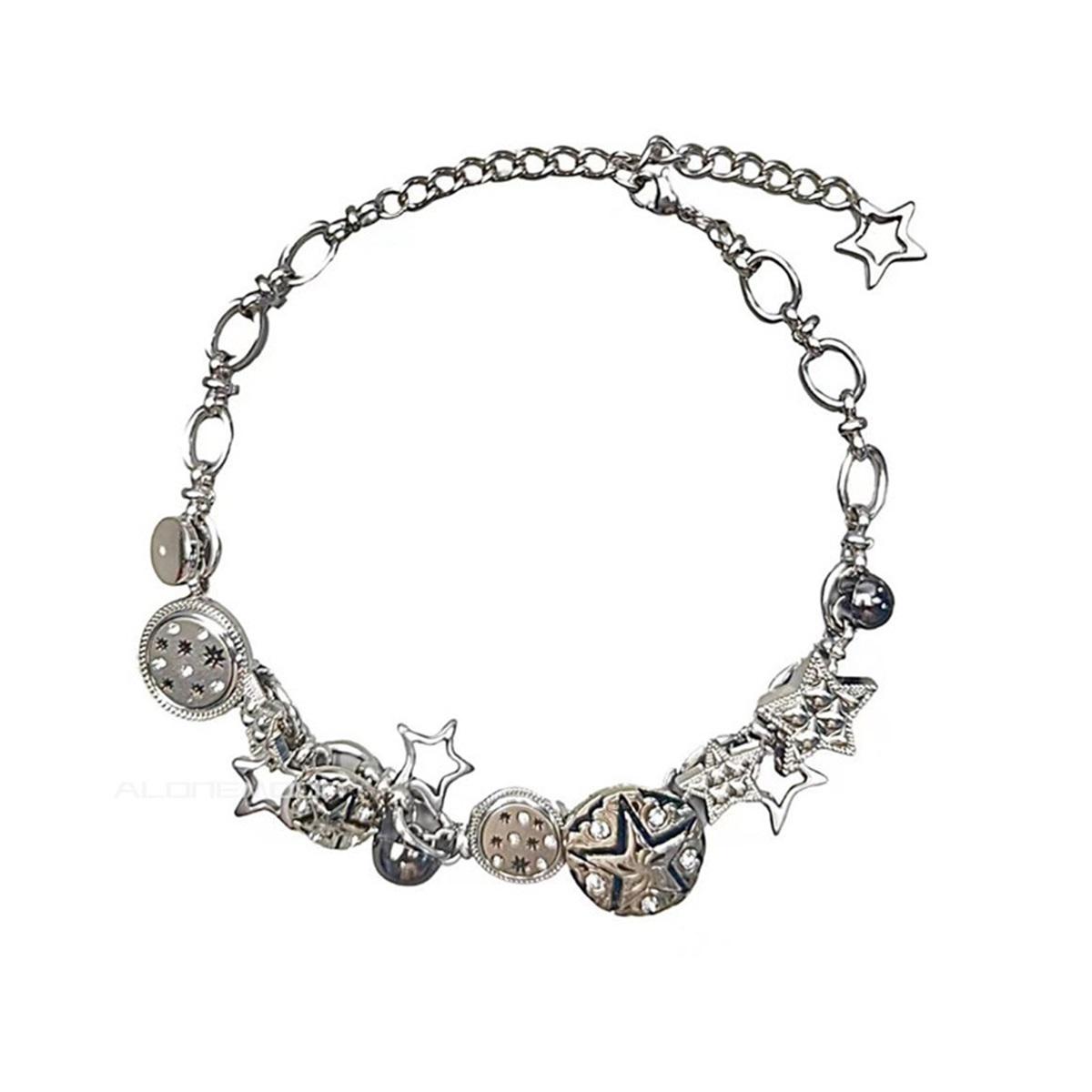 

Tooxika Punk Hip Hop Personalised Design Multi-Element Button Pentagram Star Necklace Sweet Cool Hottie Choker Collarbone Chain