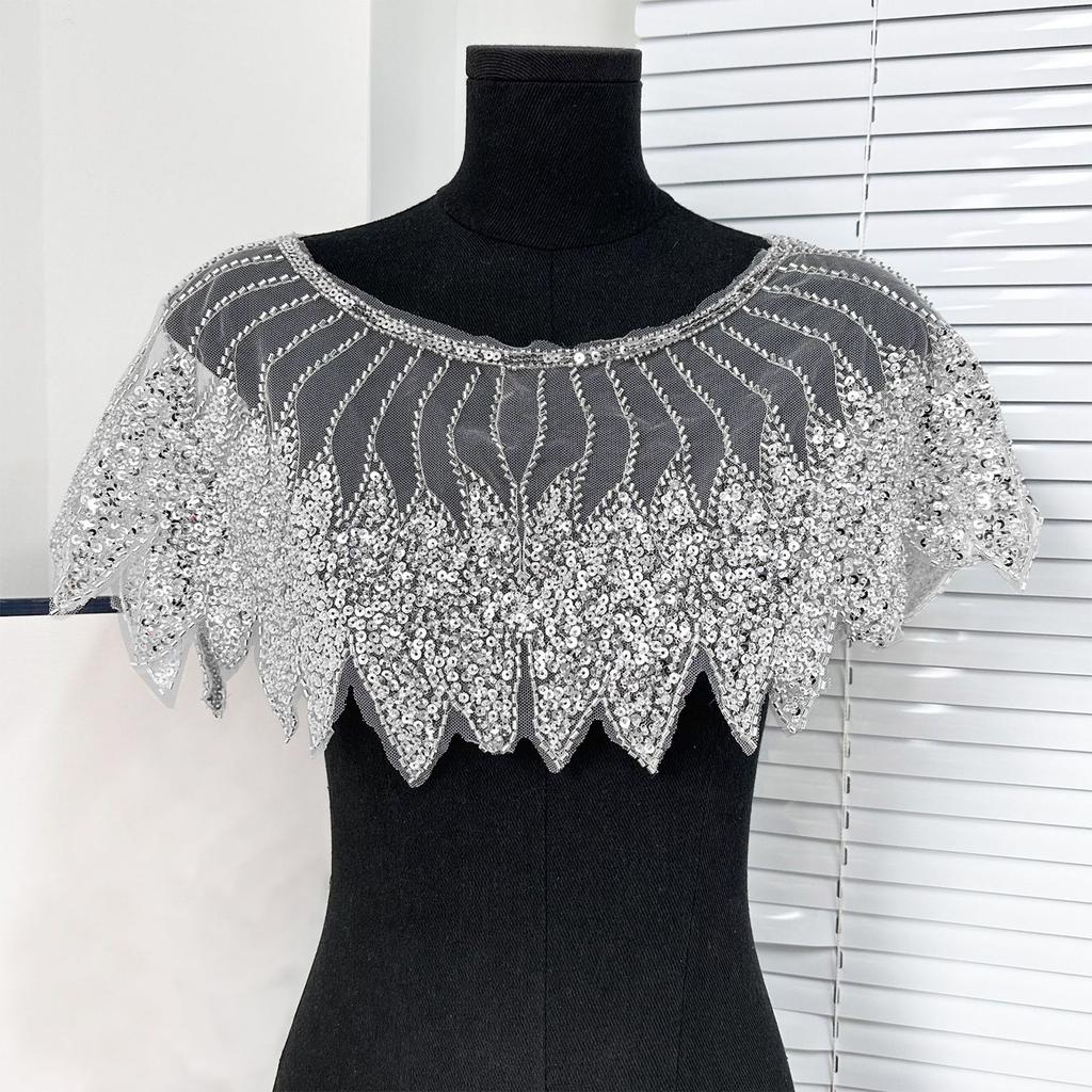 Sophisticated Black Sequins Cape Collar Elegant Party Neckwear Luxurious Bridal for Fashion Females