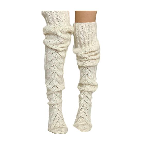 1 Pereche Șosete Tricotate Culoare Solidă Design Ajurat Peste Genunchi Șosete Respirabile Confortabile Design High-Top Șosete Toamnă Iarnă