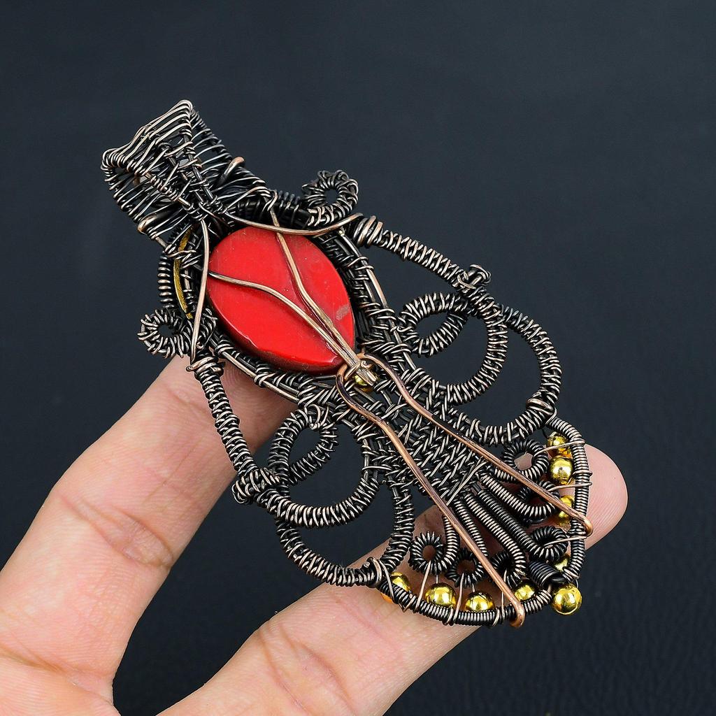 Carved Red Face & Moonstone Jewelry, 999 Copper Wire Wrapped Pendant Handmade Gemstone Jewelry, Gifts For Wife Brand New Pendant