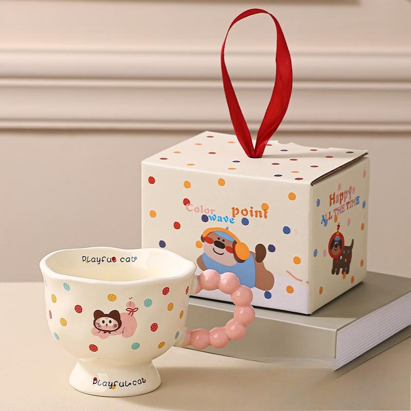 Cute Cartoon Ceramic Cup Good Looking Mug  Home Water Cup  Coffee Cup  Couple Cup  Breakfast Cup  Convenient Gift