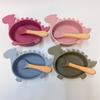 Food Grade Silicone Cartoon Dinosaur Shaped Bowl with Spoon Home Baby Bowl Feeding Tableware Complementary Fork Spoon BPA Free