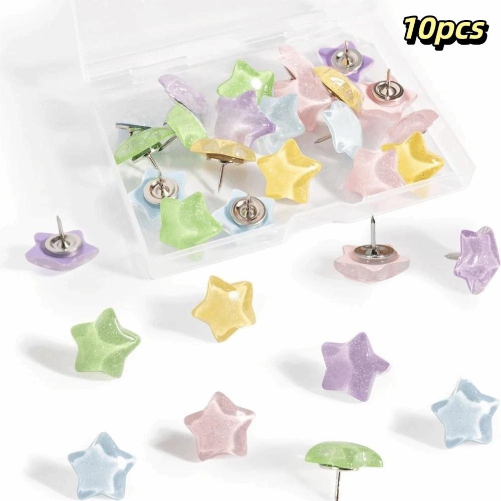 Shiny Glitter Surface Five Pointed Star Push Pins Colorful Thumbtacks DIY Crafts 10pcs