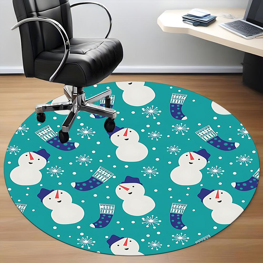 1pc Snowman Pattern Chair Carpet for Office, Round Non Slip Durable Large Size Office Carpet, Suitable for Office
