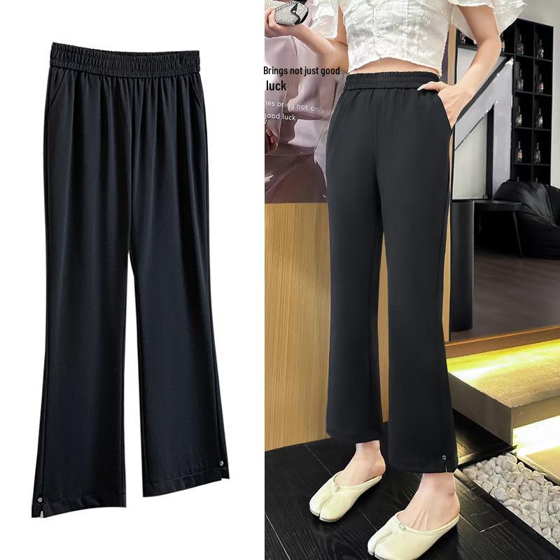 

Black Silk Flare Crop Pants for Plus Size Girls - Casual & Slimming South Korean Style 6XL (For 180-210 lbs) чёрный