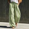 Women's Trendy High Waisted Plaid Pants with Elastic Waistband and Pockets for Casual Daily Wear