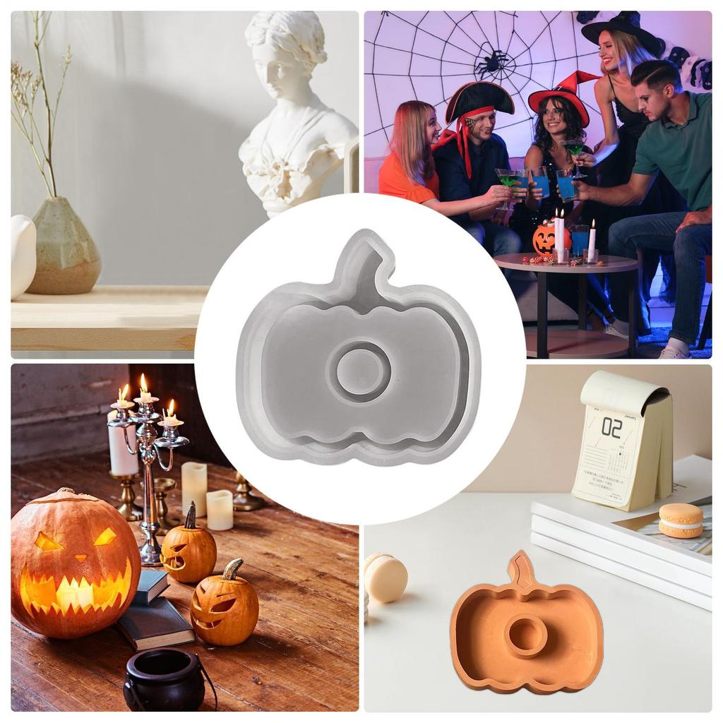 Silicone Pumpkin Molds 2-in-1 Halloween Silicone Mold Maker Tray Reusable Crafting Candle Holder Mould for Thanksgiving Soap