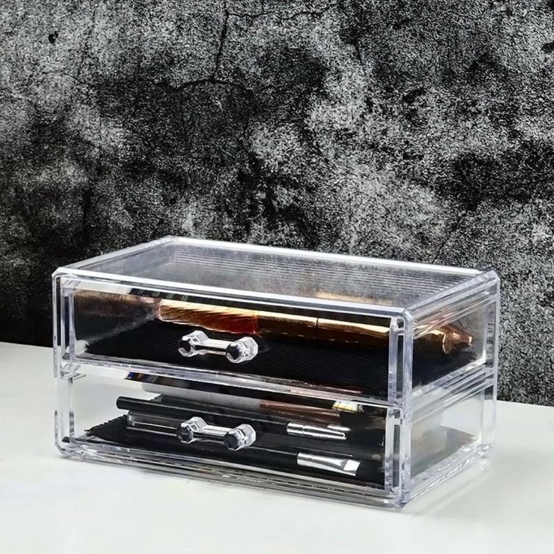 Clear 2 Drawer Makeup Storage Box Acrylic Cosmetic Organizers for Desk Tidying and Neat Jewelry Pens and Small Items