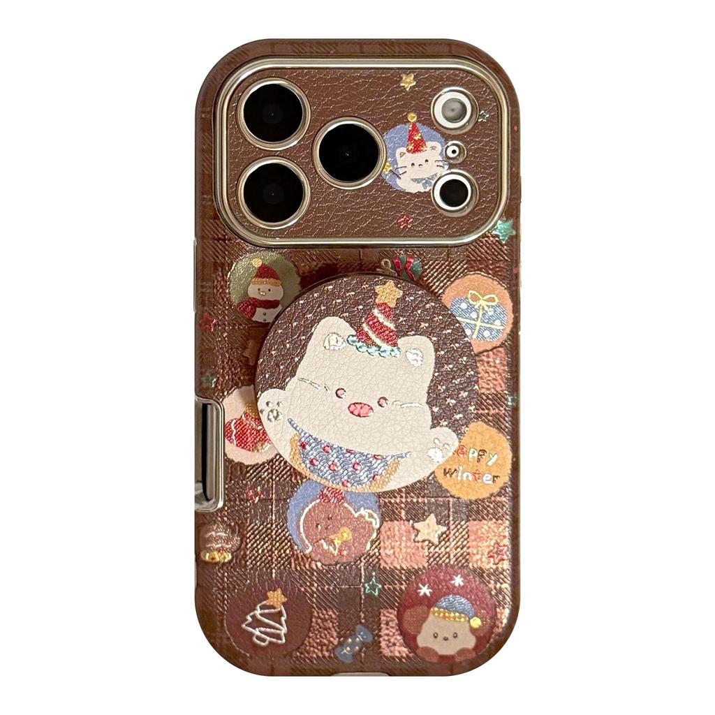 Capa de telefone com suporte de cachorro de desenho animado de Natal adequada para iPhone 16, iPhone 17, iPhone 17 Pro Max
