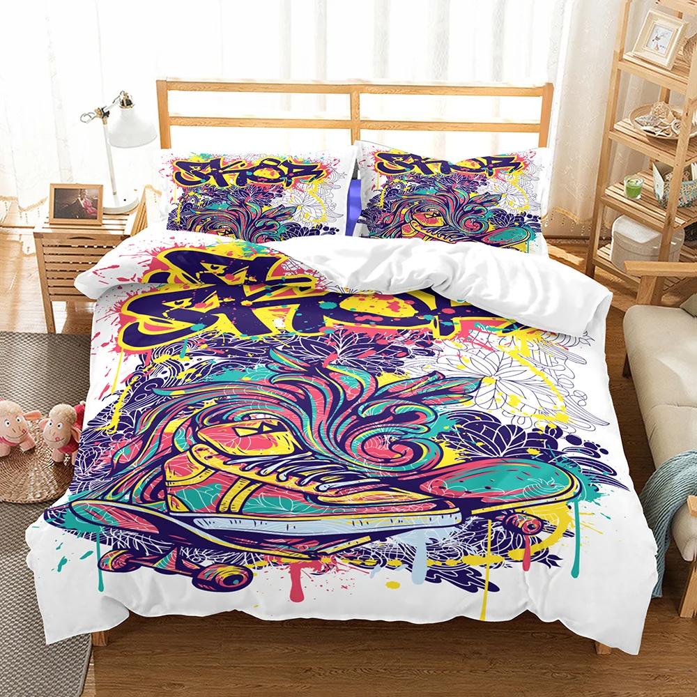 100% Polyester Bedclothes Black Duvet Cover Bedding Sugar Skull Bedroom Comforter Set King Size Bedding Bed Set Cover Double Kid