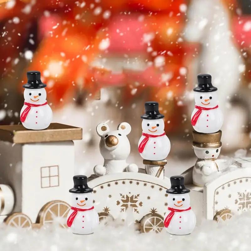 WTEMPO Mini Schneemann Figuren Ornamente Weihnachten Harz Schneemann Dekoration mit Hut Weihnachten Mikro Landschaft Ornamente Gartenzubehör für DIY Bastelarbeiten