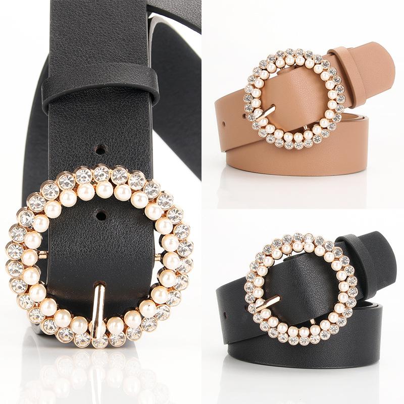 Elegant and Fashionable Women's PU Belt Pearl Alloy Buckle Intellectual Atmospheric Color Multi-choice Decorative Dress Belt