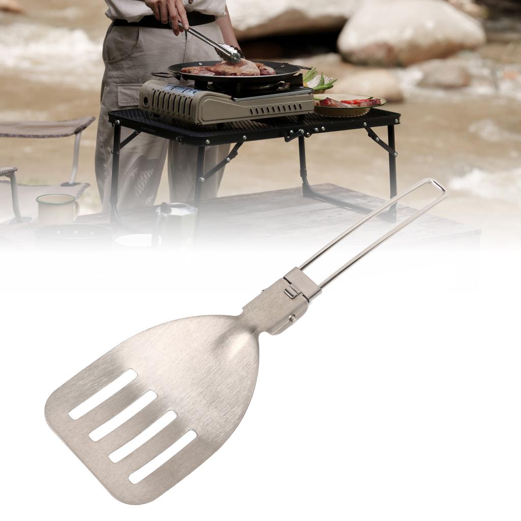 Edelstahl Klappspatel Riegeldesign Leicht Tragbar Klappbarer Essensspatel für Outdoor Camping Kochspatel