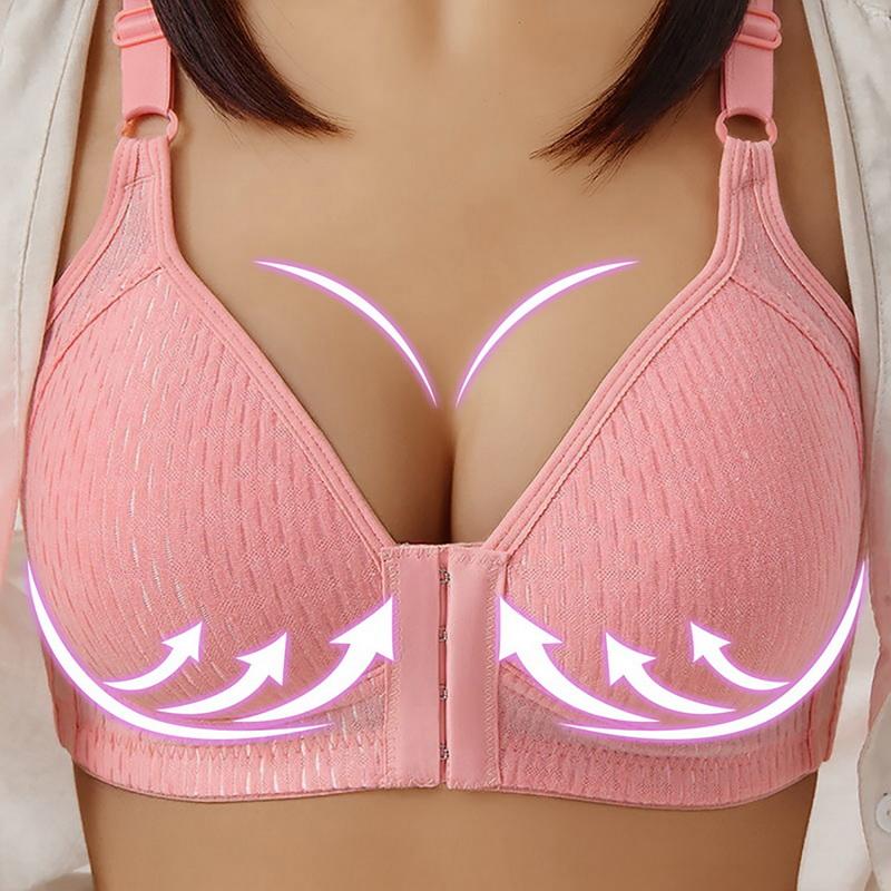 Women Front Buckle 36-44 B C Large Size Bras Solid Color Brassiere Wireless Bralette Seamless Mother Middle Aged Underwear Bra