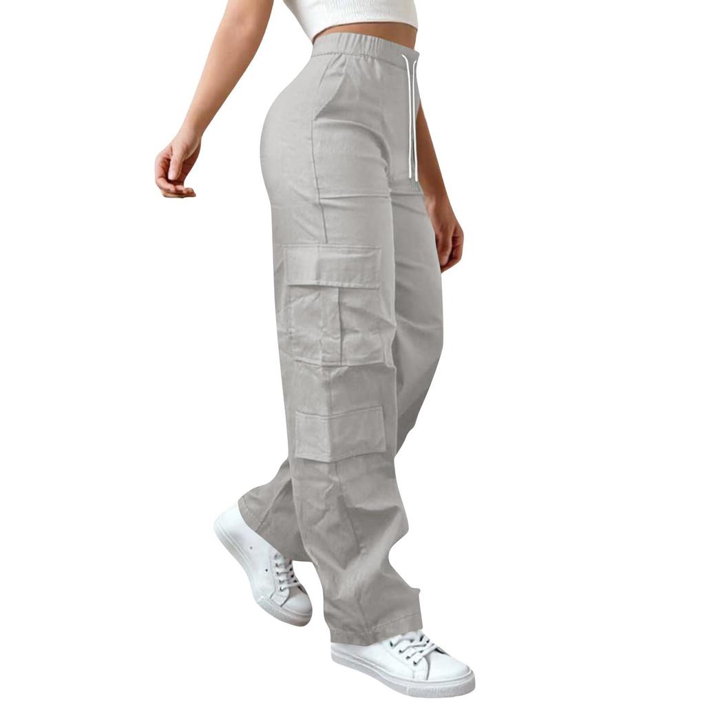 Dámské elastické cargo kalhoty s vysokým pasem, strečové, ležérní, se širokými nohavicemi, streetwear, parašutistické, turistické kalhoty s kapsami