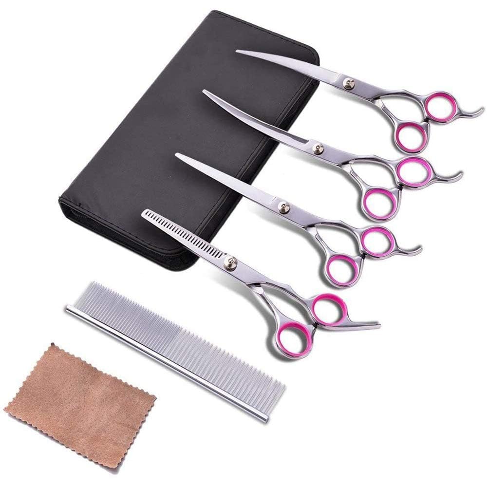 

MGOXO Груминг Ножницы для груминга собак Профессиональный груминг Безопасные Круглые Нержавеющие Прореживающие Изогнутые для Длинной и Короткой Для Начинающих Ножницы, Набор,