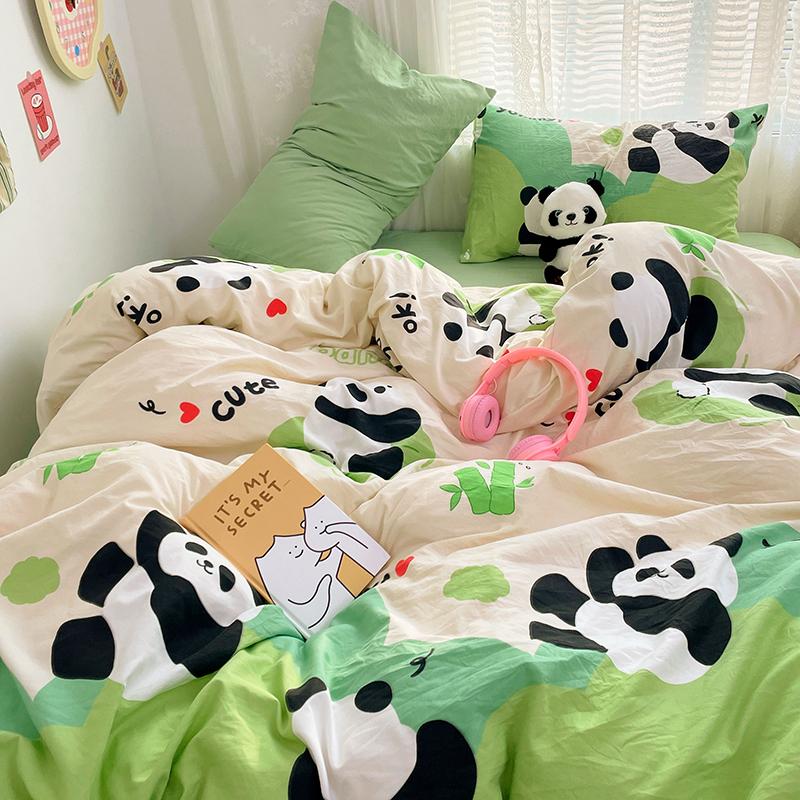 Cartoon Panda Duvet Cover Set Cute Animal Queen Reversible Comforter Cover Set Childrents Teenagers Room Single Bedding 3 Pieces