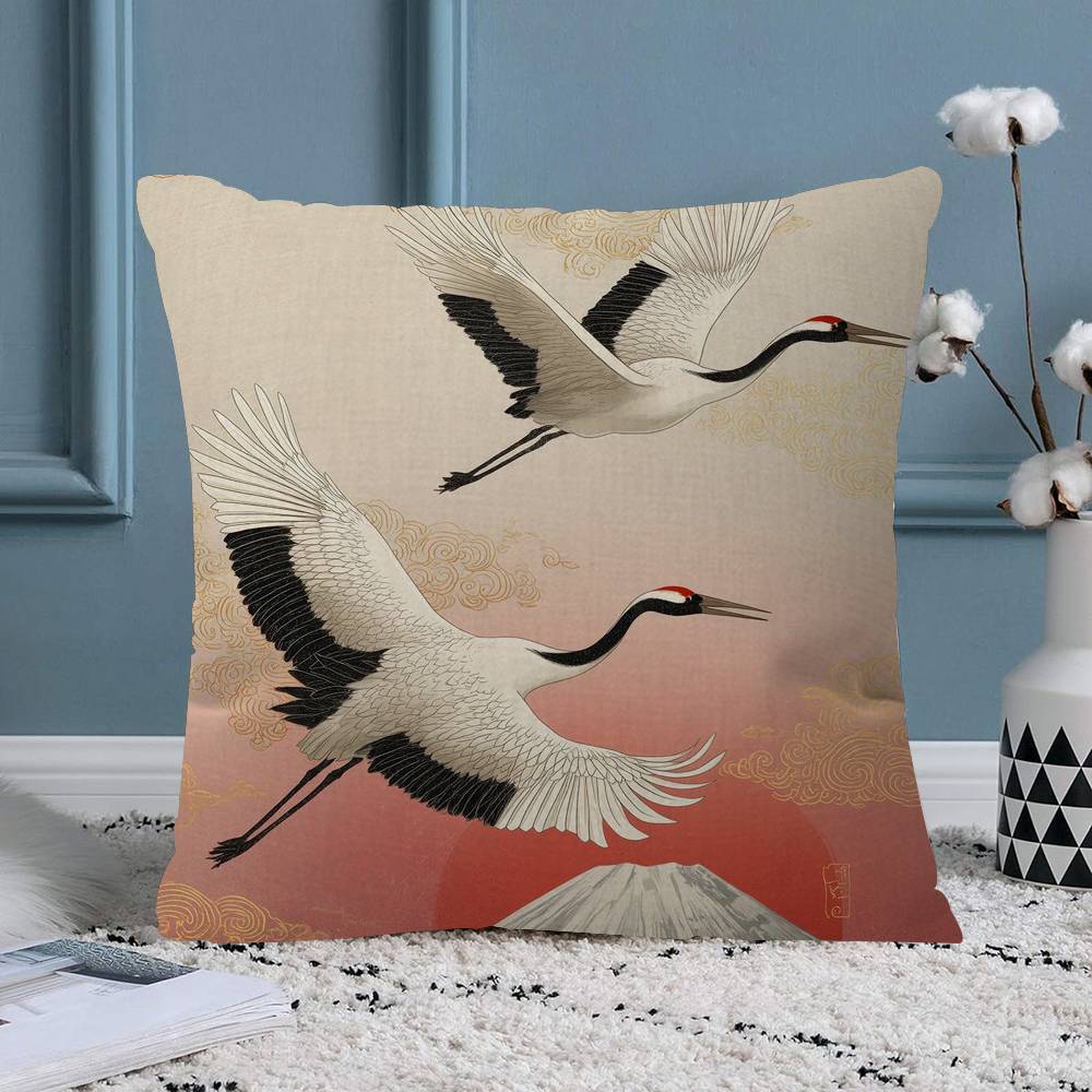 Japandi Art Print Flying Birds Cushion Cover X Polyester Sofa Cushions Decorative Throw Pillows Home Decoration Pillowcover