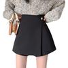 Petite Women's High-Waisted A-Line Black Culottes - Autumn Two-Piece Bootcut Shorts Suit