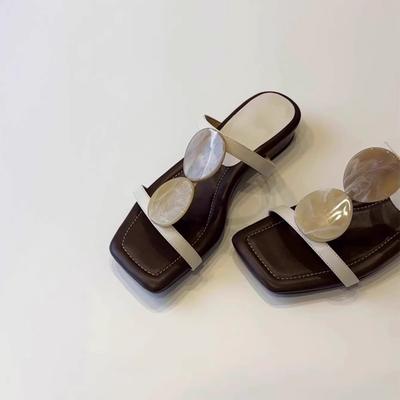 [Fanfna] Francuskie jednowyrazowe stylowe kapcie dla kobiet, kwadratowy nosek, otwarte palce, eleganckie rzymskie sandały, płaskie buty plażowe dla kobiet