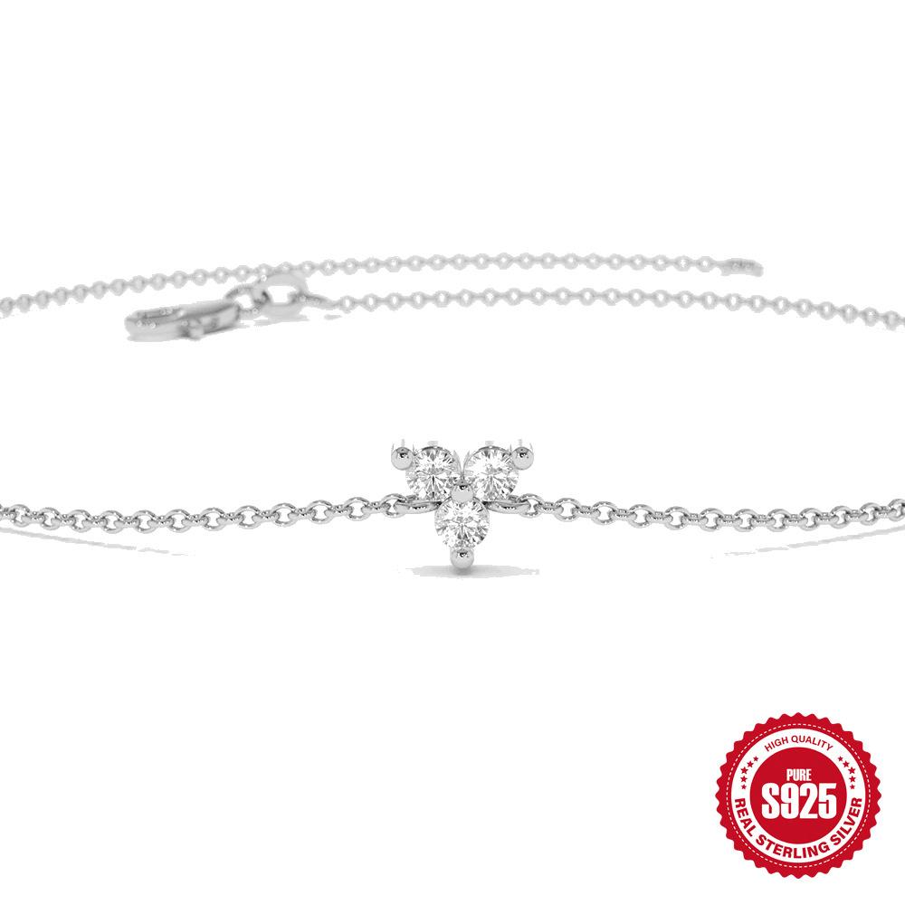 S925 Sterling Silver Fashion Women'S Minimalist Triangle Diamond Classic Basic Temperament Bracelet Bracelet