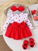 Red Heart Pattern Long-Sleeve Romper Set for Girls