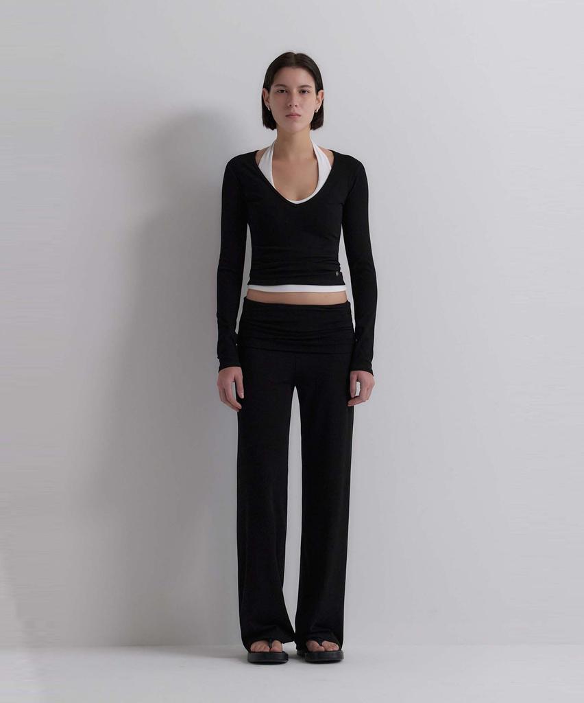 Obeleu Foldable Ribbed Straight Pants - Black