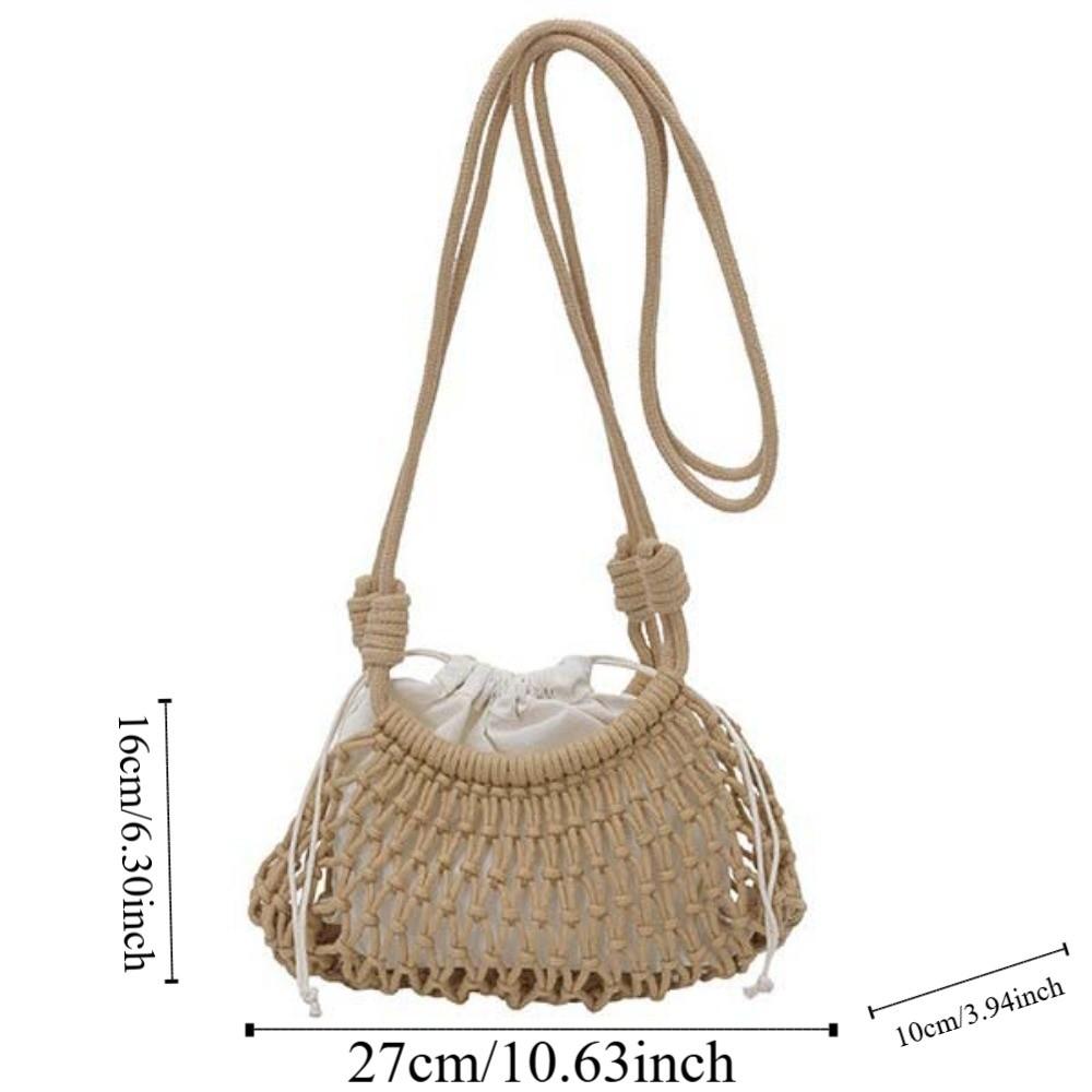 Net Pouch Yarn Woven Crossbody Bag Large Capacity Hollow Fishnet Bag Crochet Shoulder Pouch Female