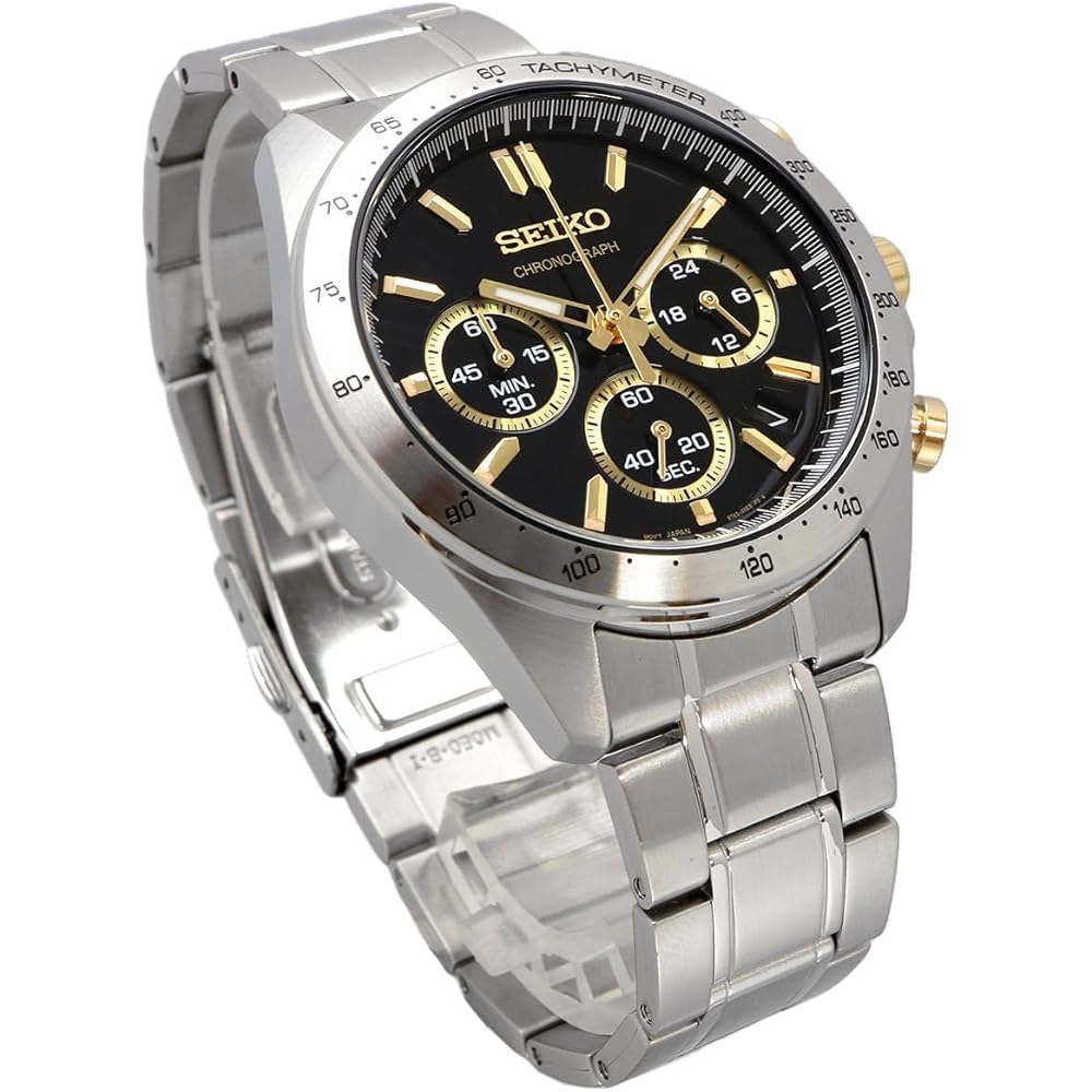Seiko SBTR015 Men's 1/5-Second Chronograph Quartz Watch, Black and Gold [Official Japanese Product]
