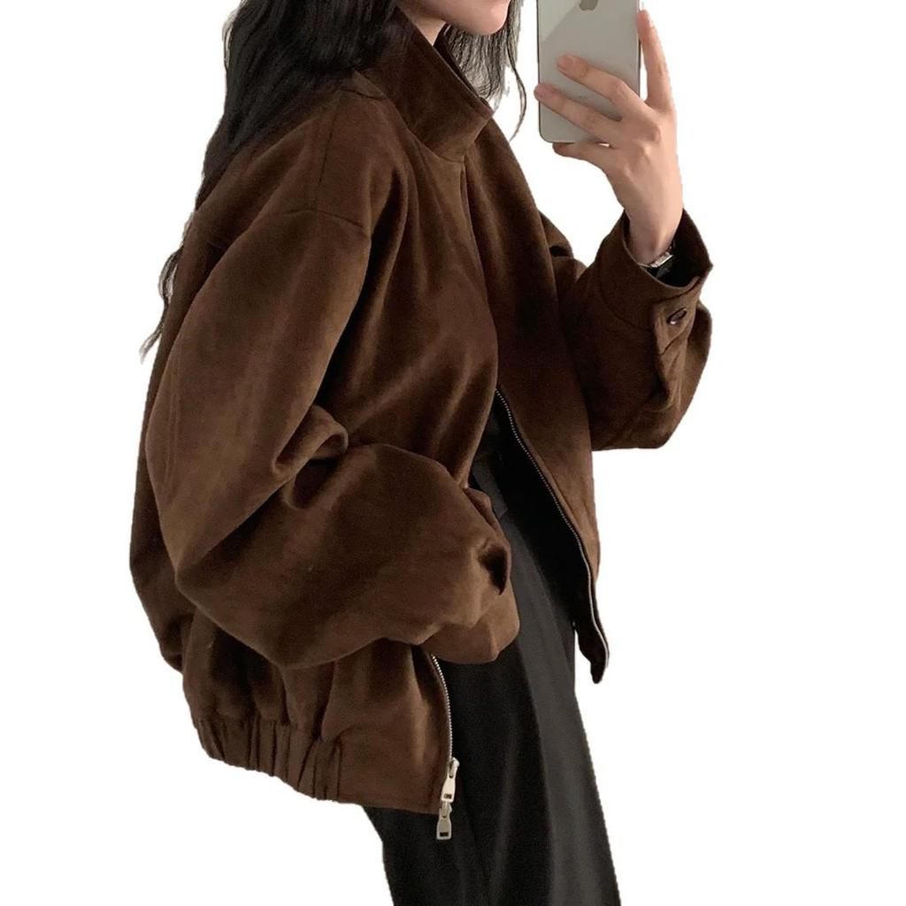 American Retro Women's Suede Jacket - Spring/Autumn 2025 Trendy Petite High-End Short Style