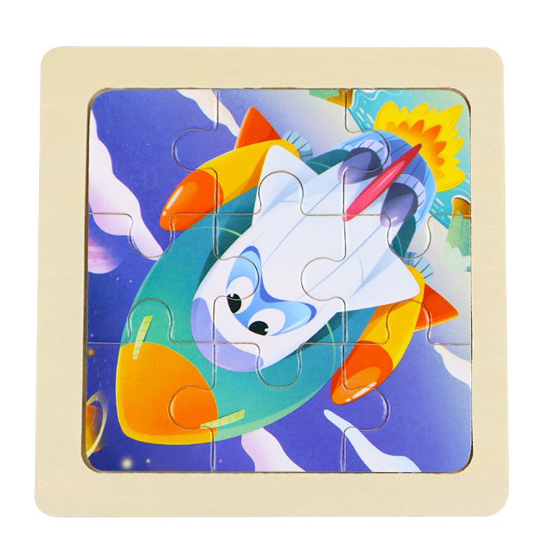 Small Children's 9-piece Wooden Plane Puzzle Cartoon Animation Puzzle Baby Educational Early Education Toy