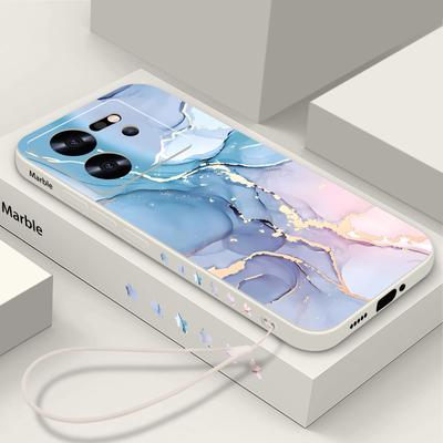 For Xiaomi 14T 13t Pro Poco X3 X6 Redmi Note 12 11 10 K70e K70 Colored Marble Painting With Lanyard Soft Tpu Cove