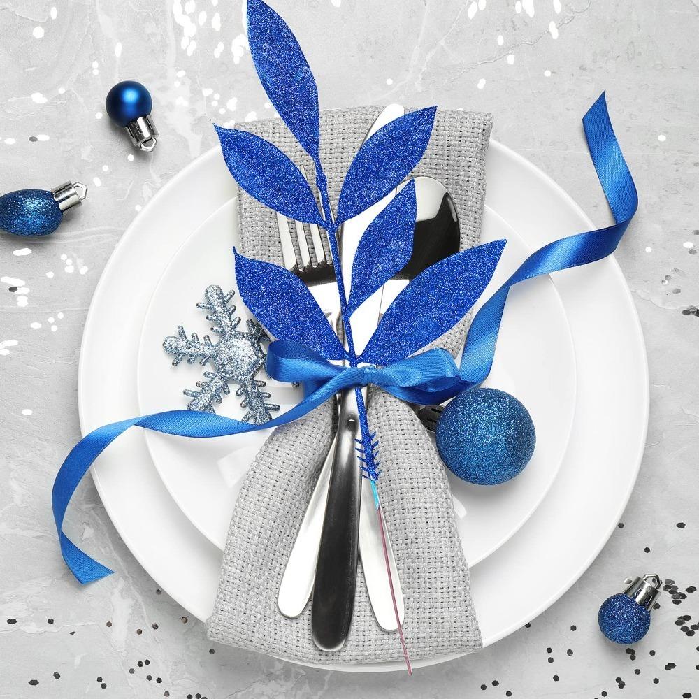 

10Pcs Simulation Artificial Glitter Leaves Olive Leaves Xmas Tree Ornament Garland