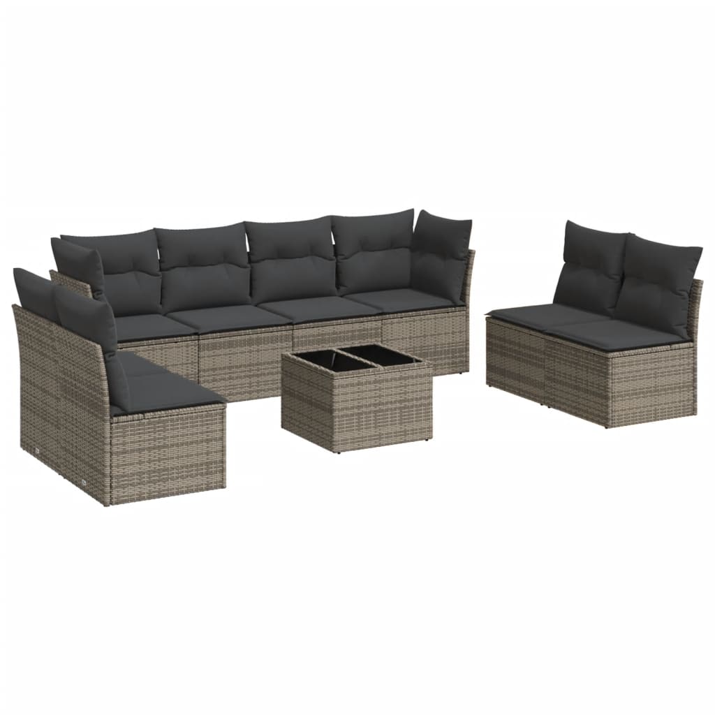 Vidaxl 9-Cz. Garden Furniture Set With Cushions, Grey, Poly Rattan