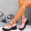 Gothic Metal Decoration Ankle Strap Pumps Women Punk Platform High Heels Mary Jane Shoes 2025 Summer Sweet Pink Lolita Shoes