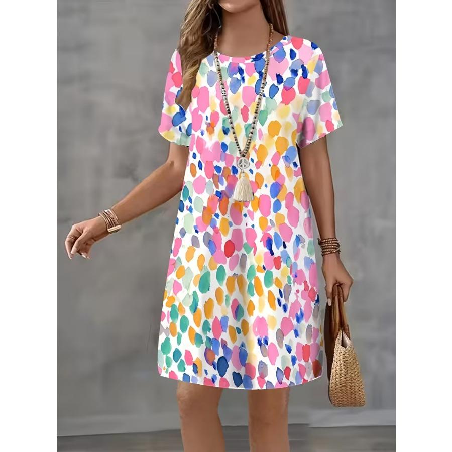 New Dress Women's Digital Printing Geometric Pattern Round Neck Pullover Summer Women's Dress
