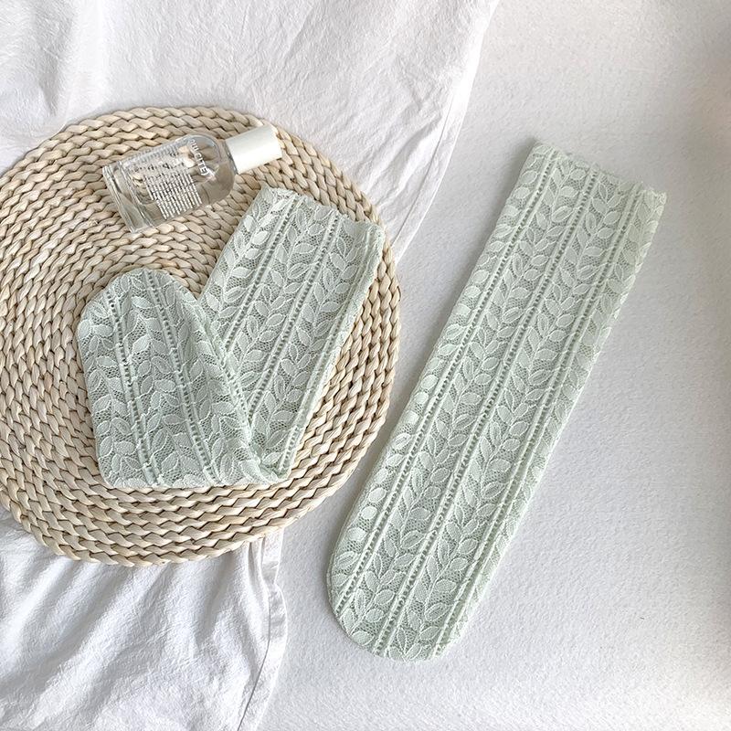 

Lace Socks Children S Japanese Fresh Leaf Mid-Tube Stacking Socks Summer Ultra-Thin Hollow Mesh Sweet Girl Socks One size fits all зелений