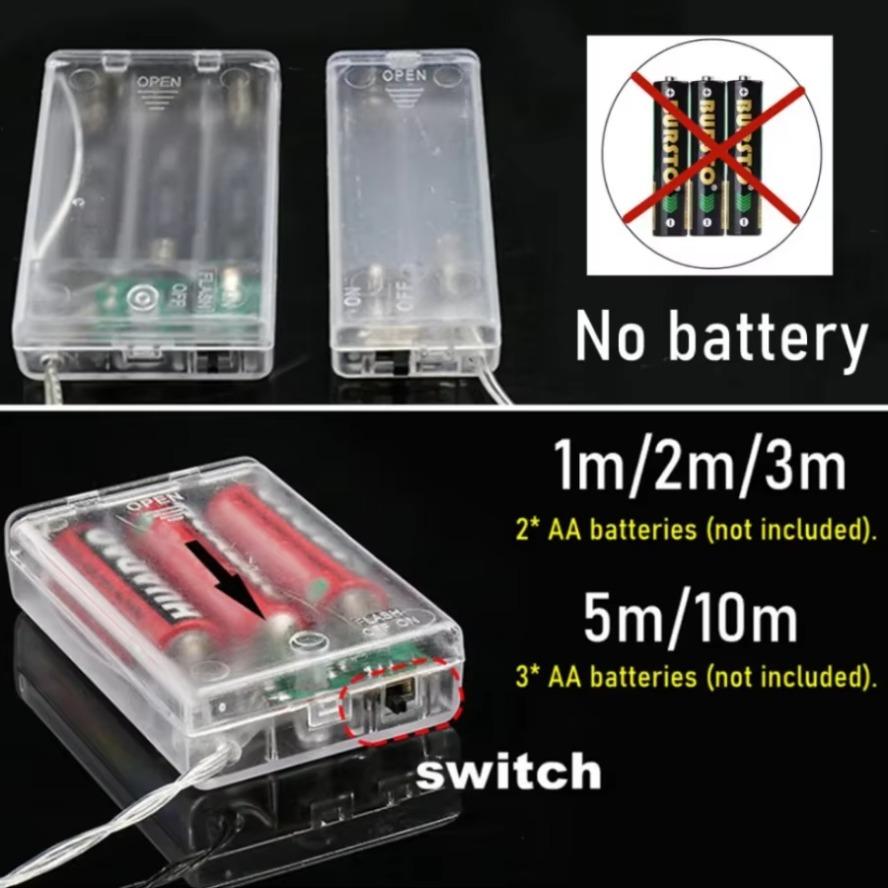 10PCS 10/20M Fairy Lights Měděná stříbrná drátěná krabička na baterie LED řetězová světla pro vánoční ložnici Party Svatební dekorace Dárky