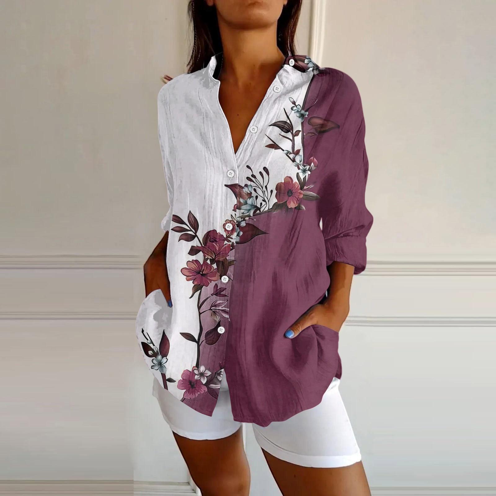 

Женские рубашки на пуговицах из хлопка и льна с длинным рукавом, повседневные летние топы, рабочие блузки L фиолетовый
