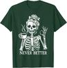 Messy Bun Drinking Coffee Skeleton T-Shirt for Women Funny Graphic Tees