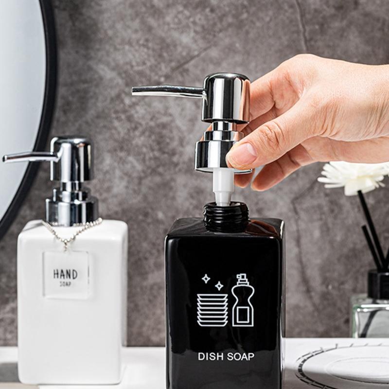 Reusable Press Type Liquid Dispenser Bottle Ceramic NonMetallic Portable Design for Shampoo Soap Lotion Friendly Home Use